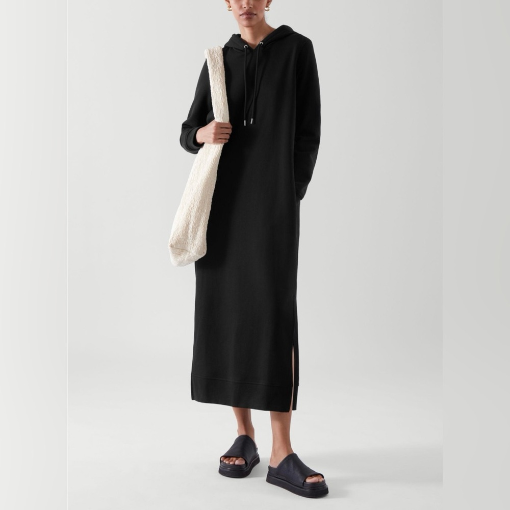 COS hooded sweatshirt Dress, split seam, size XS, color black, 100% cotton